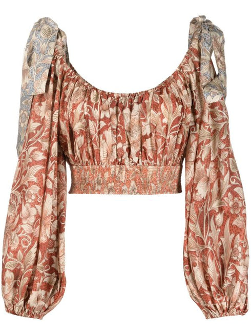 Chintz floral-print silk crop top